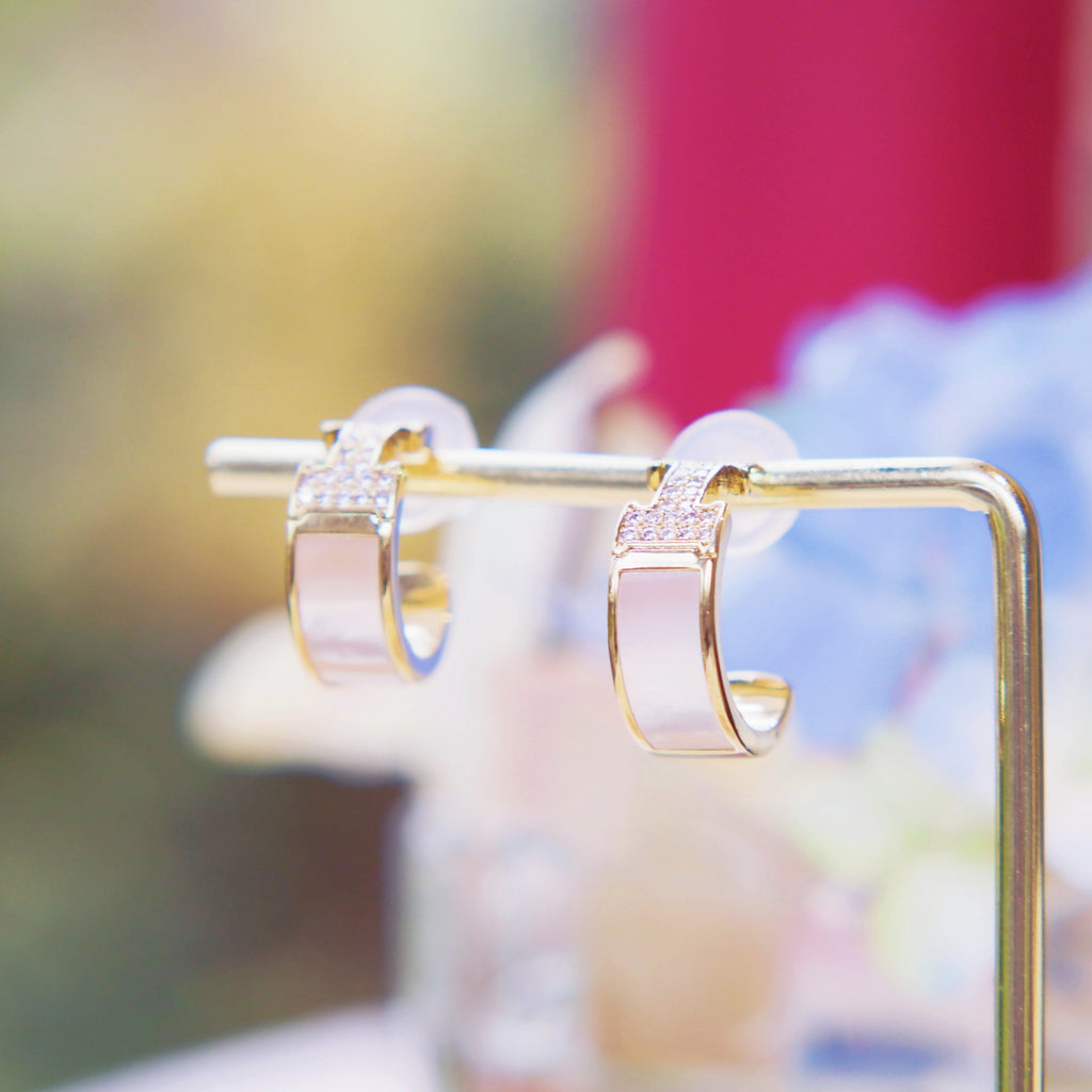 Inlaid Diamond Mother-of-Pearl Earrings