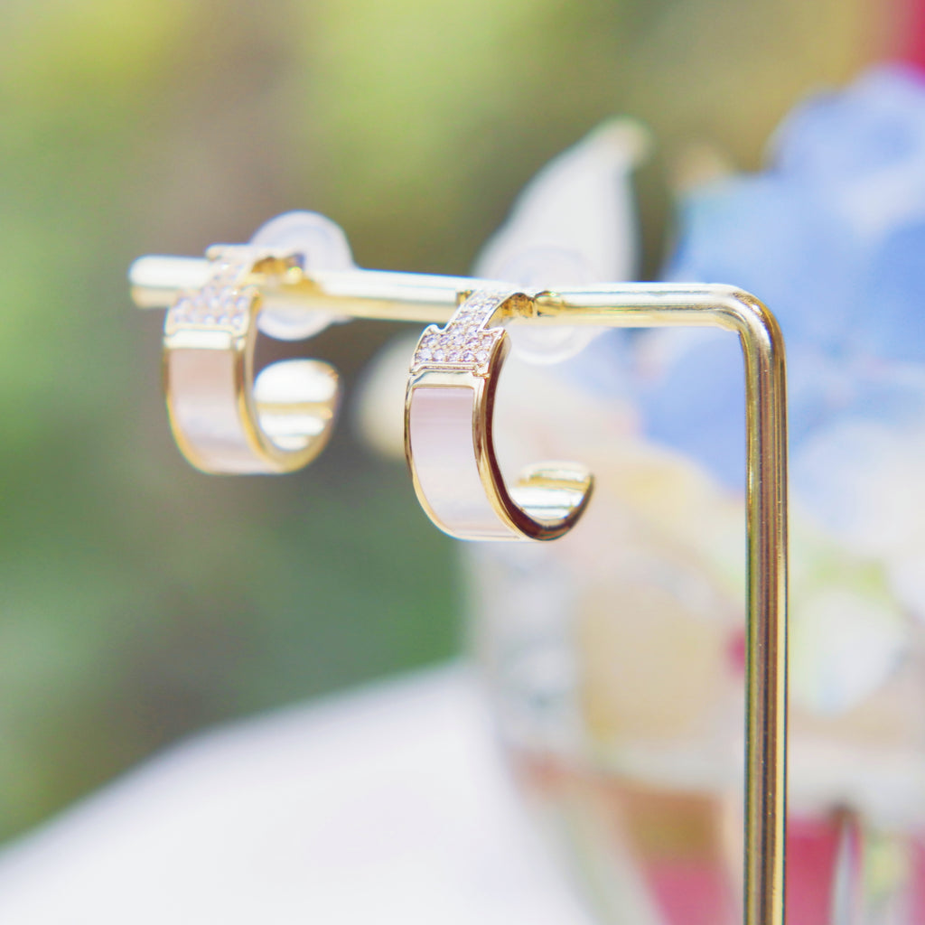 Inlaid Diamond Mother-of-Pearl Earrings