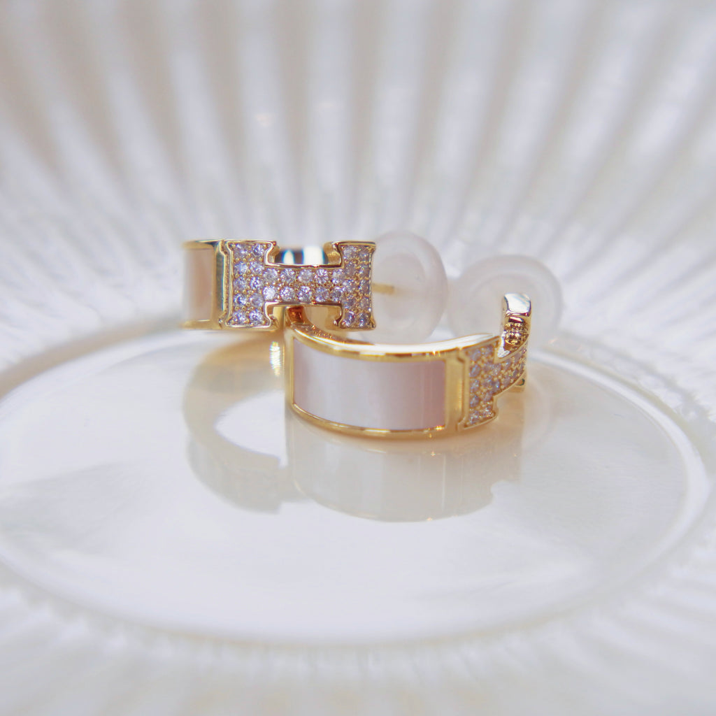 Inlaid Diamond Mother-of-Pearl Earrings