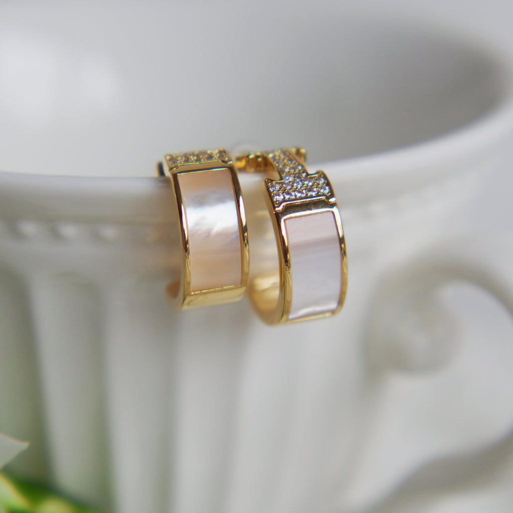 Inlaid Diamond Mother-of-Pearl Earrings