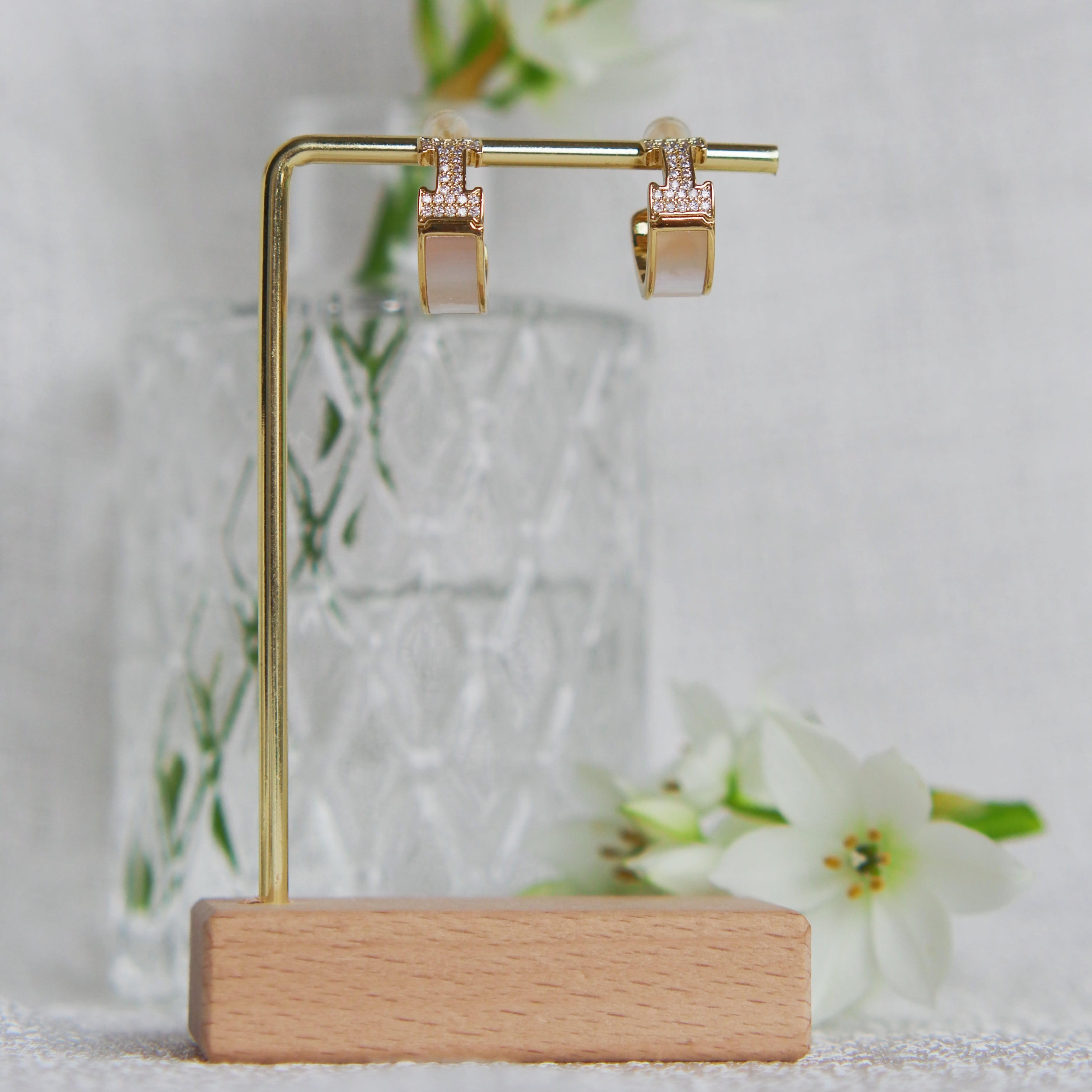 Inlaid Diamond Mother-of-Pearl Earrings